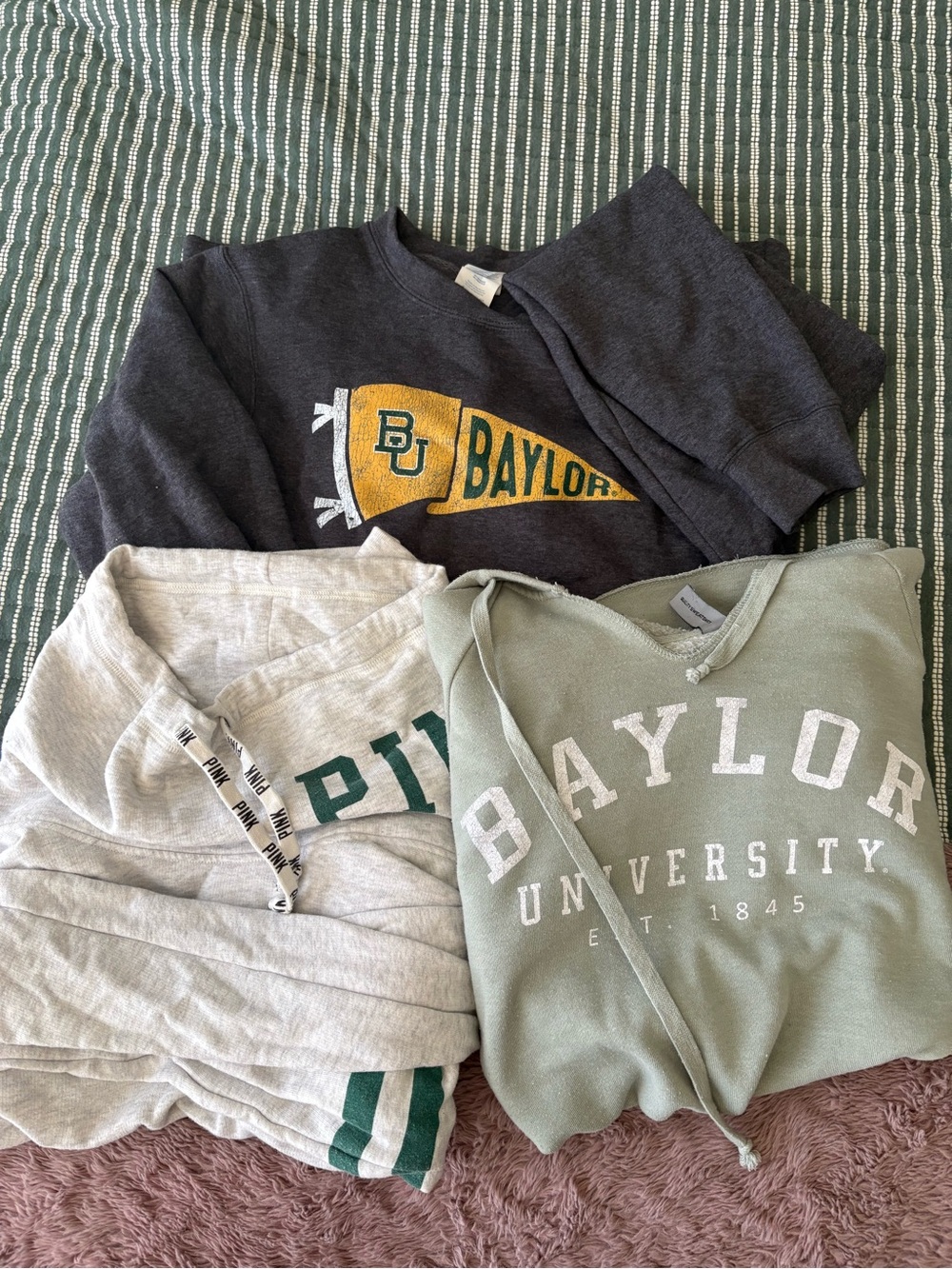 Baylor University Sweatshirt Trio - Green, Light Gray, Dark Gray